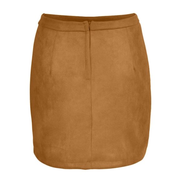 🌸3/$15🌸Cognac Medium Faux Suede Mini Skirt with Pockets and Gold Buttons - Picture 5 of 6